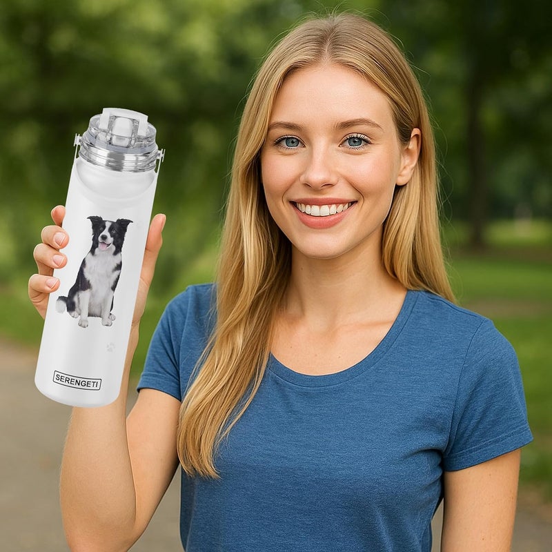ES Pets SERENGETI 24 Oz Water Bottle Stainless Steel with Spill Proof Lid - Double walled Vacuum Insulated water flask - Realistic 3D Print of your favorite dog (Border Collie) - Image 2